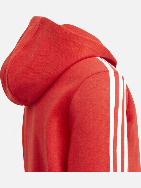Fleece Παιδική Φούτερ Ζακέτα με Κουκούλα και Τσέπες Κόκκινη Essentials 3-Stripes