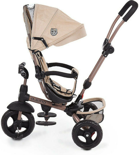 Kikka Boo Carlitto Kids Tricycle Convertible, With Storage Basket, Sunshade & Push Handle for 18+ Months Beige