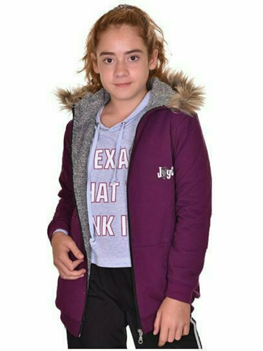 Joyce Girls Cotton Hooded Sweatshirt with Zipper Purple