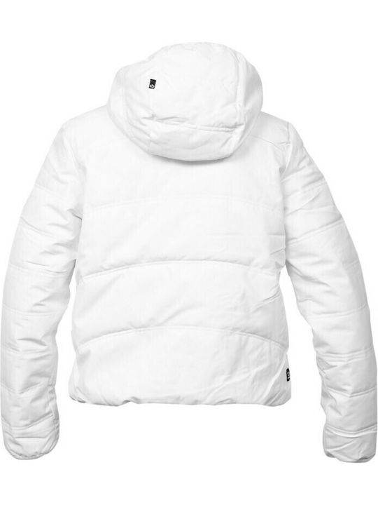 Women's Short Puffer Jacket Waterproof and Windproof for Winter with Hood White