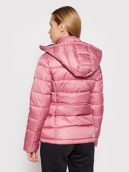 Camille Women's Short Puffer Jacket for Winter with Hood Pink