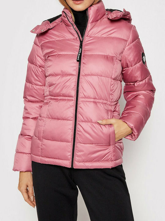 Camille Women's Short Puffer Jacket for Winter with Hood Pink