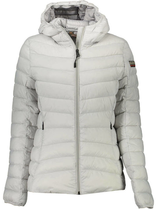 Aerons Κοντό Γυναικείο Puffer Μπουφάν για Χειμώνα Γκρι