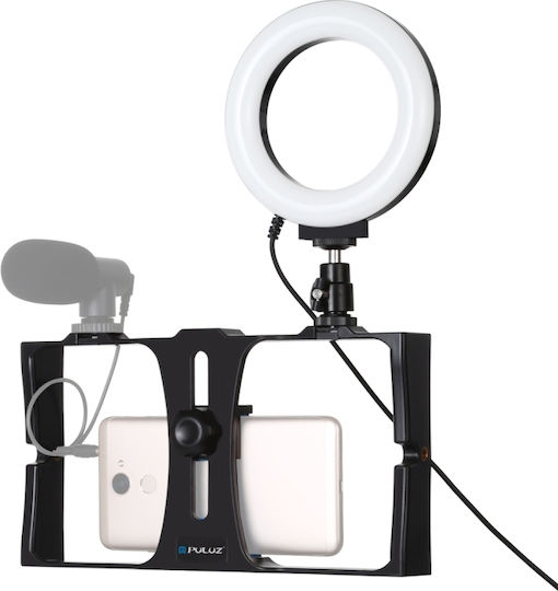 Puluz Led Vlogging Live Smartphone Ring Light 11.7cm 3200 - 6500K with Desktop Tripod and Mobile Phone Holder
