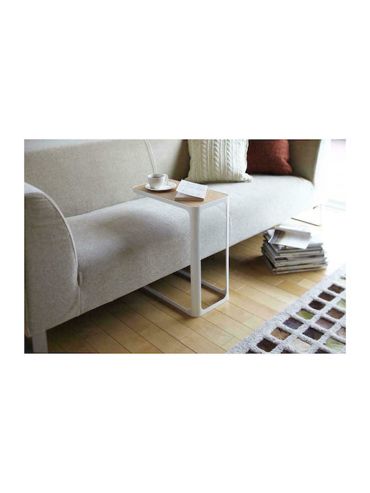 Rectangular Side Table Frame C-Shaped from Solid Wood White / Natural L24xW45xH52cm.