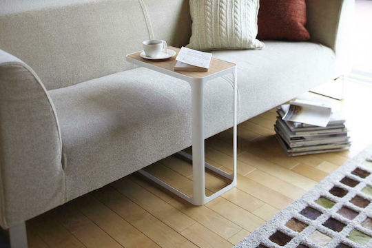 Ορθογώνιο Βοηθητικό Τραπεζάκι Frame C-Shaped από Μασίφ Ξύλο Λευκό / Natural Μ24xΠ45xΥ52εκ.