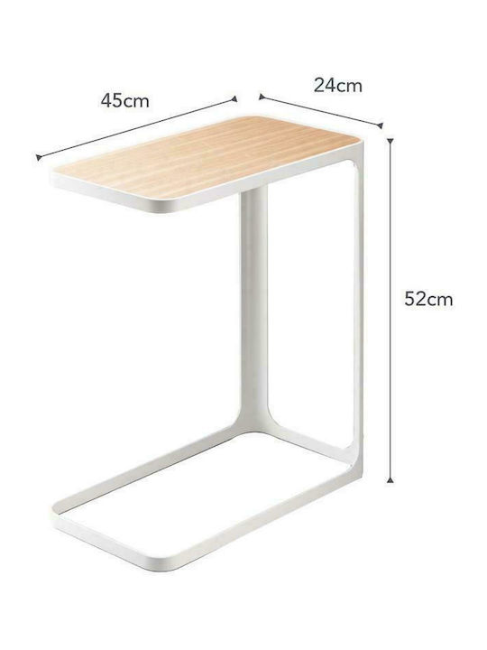 Rectangular Side Table Frame C-Shaped from Solid Wood White / Natural L24xW45xH52cm.