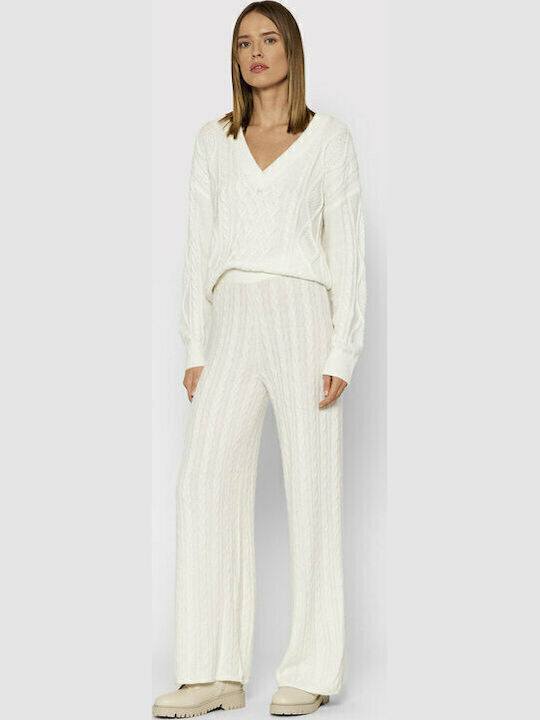 Women's High-waisted Fabric Trousers Flared Regular Fit Beige