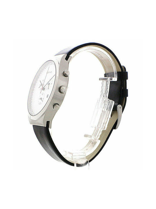 Bering Time Men's Watch 40mm Chronograph Battery with Black Leather Strap