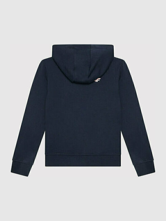 Athletic Kids Sweatshirt Cardigan Cotton with Hood Navy Blue
