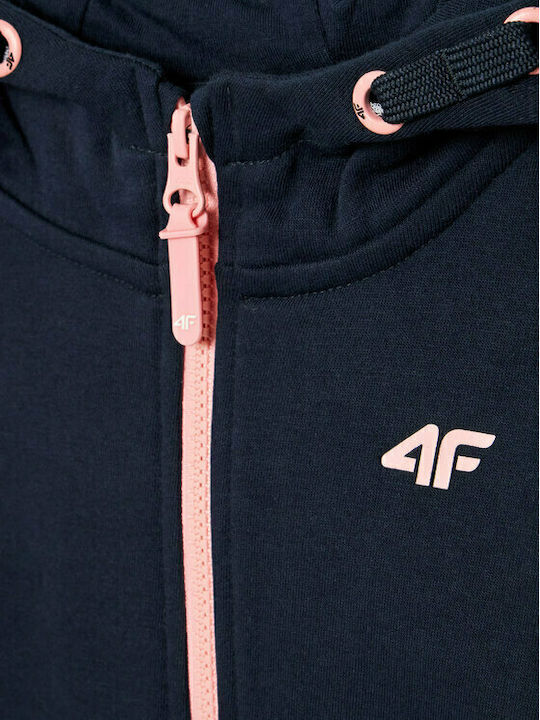 Athletic Kids Sweatshirt Cardigan Cotton with Hood Navy Blue