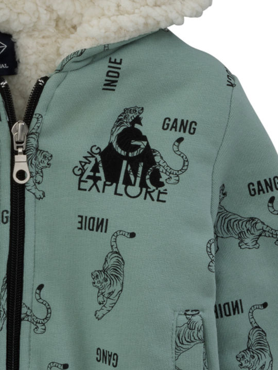 Gang Boys Cotton Hooded Sweatshirt with Zipper Turquoise