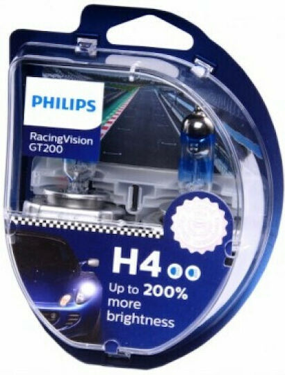 Philips Lamps Car RacingVision GT200 H4 Halogen 3600K Warm White 12V 55W 2pcs