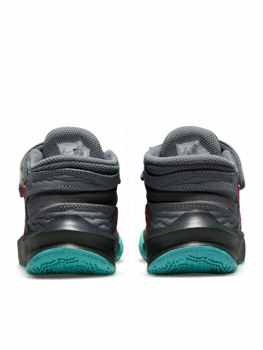 Team Hustle D 10 FlyEase Incaltaminte Sport Copii Baschet Cu Închidere Hoop & Loop Gri