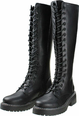 MTNG 50163 Δερμάτινες Γυναικείες Μπότες με Μεσαίο Τακούνι Μαύρες