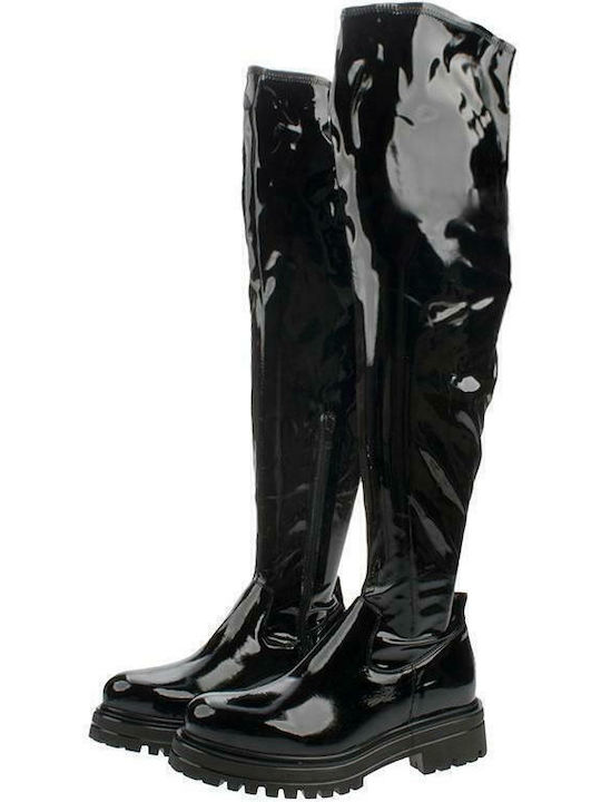 Damenstiefel Über dem Knie aus Lackleder Schwarz