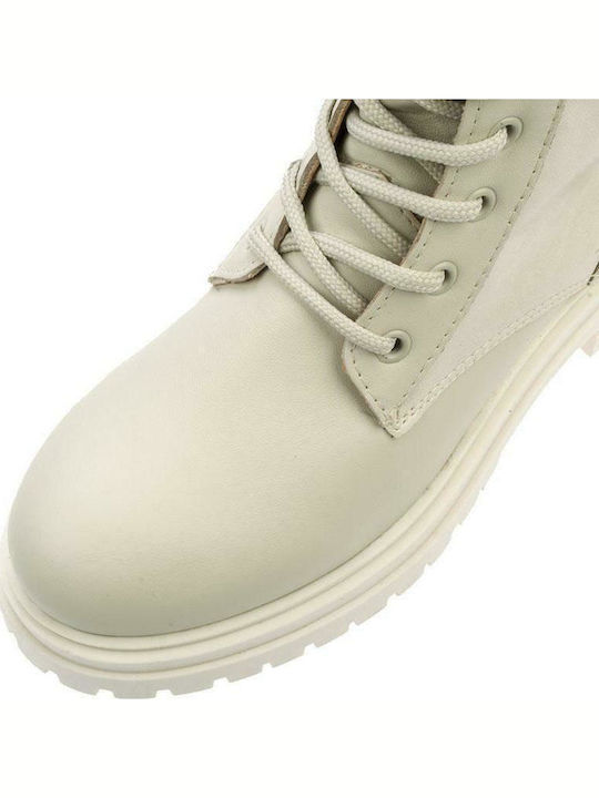 Leather Women's Boots with Zipper / Laces White
