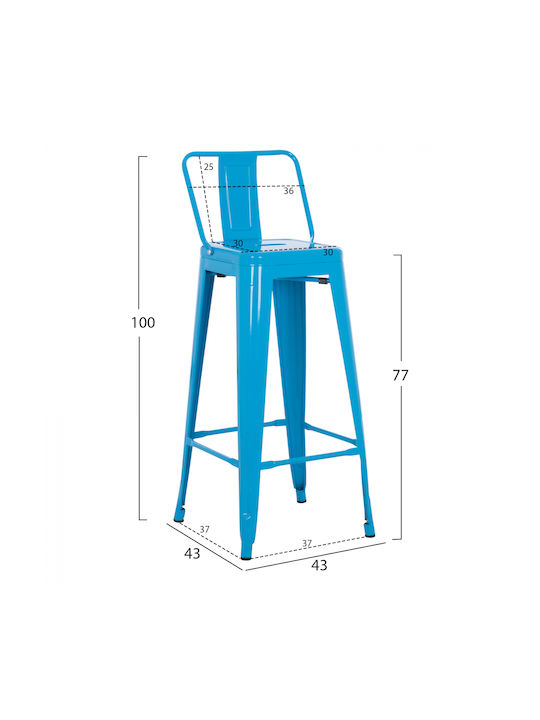 Stool Bar with Backrest Metallic Light Blue 43x43x100cm