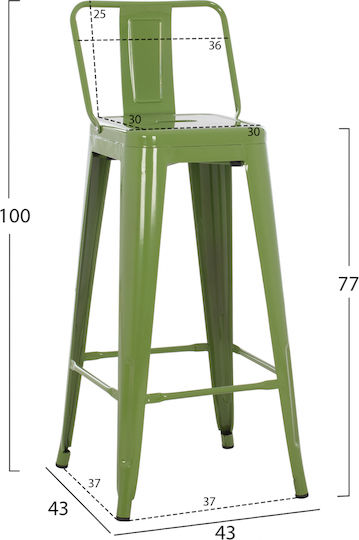 Hocker Bar mit Rückenlehne Metall Lahani 43x43x100cm