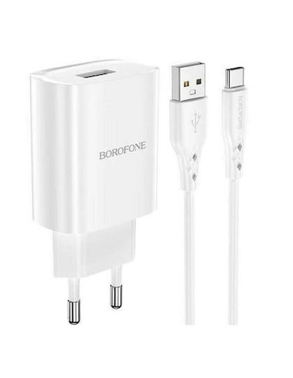 Borofone Charger with USB-A Port and Cable USB-C Whites (BN1)
