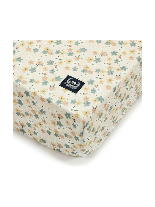 La Millou Pretty Floral Baby Sheet Crib Cotton Fitted Beige 70x140cm