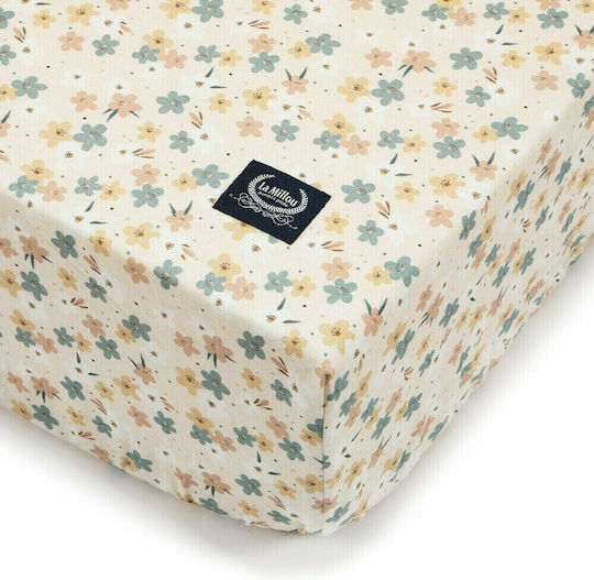 La Millou Pretty Floral Baby Bettlaken Für Krippe Baumwolle Angepasst Beige 70x140cm