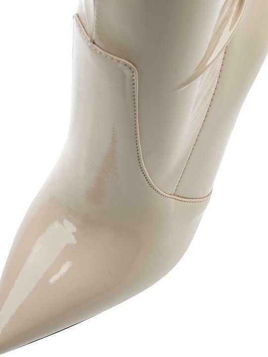 Damenstiefel aus Lackleder mit hohem Absatz Beige