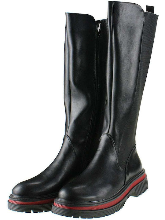 Synthetic Leather Medium Heel Women's Boots with Rubber / Zipper Black