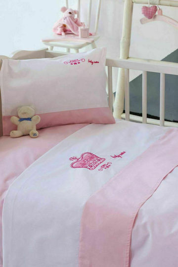 Makis Tselios Home Baby Sheets Crown Pink 120x170cm Makis Tselios Home Baby Sheets Crown Pink 120x170cm