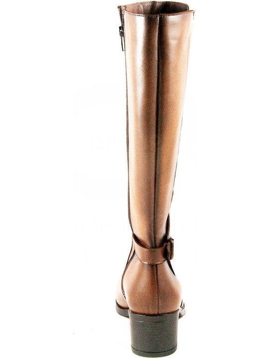 Leather Women's Boots with Rubber Tabac Brown