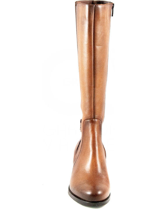 Leather Women's Boots with Rubber Tabac Brown