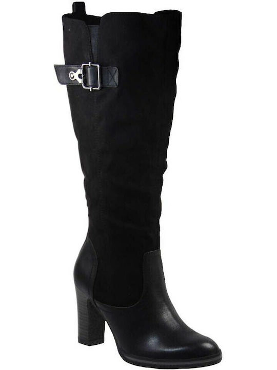 Wildleder Damenstiefel mit hohem Absatz Schwarz