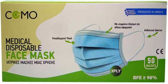 Como Surgical Mask single-use 3ply Type II BFE >98% Protective Mask Non-Reusable Type II Surgical Black 50pcs