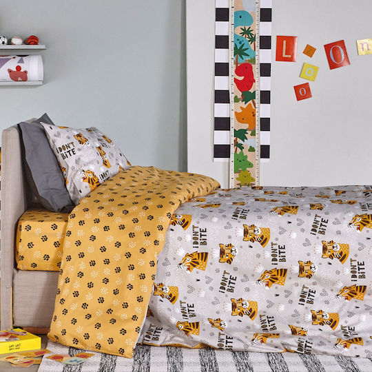 Kentia Σετ Σεντόνια Μονά Βαμβακερά Tiger Κίτρινο 170x270cm 3τμχ