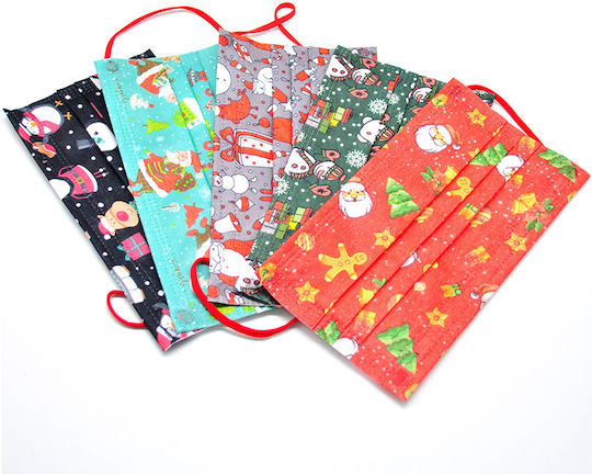 Welooo Disposable Surgical Mask Type IIR BFE ≥ 98% Kids with 5 Different Christmas Patterns 10pcs