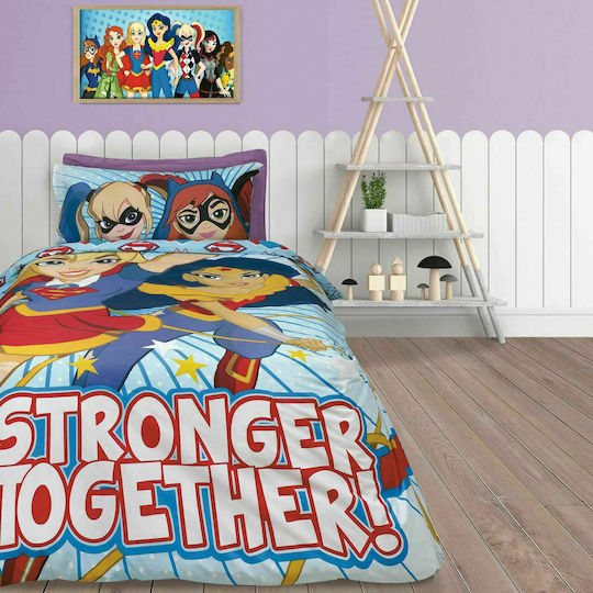 Das Home Sheet Set Single Cotton Super Hero Girls 5005 Light Blue 160x260cm