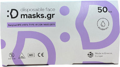 masks.gr Χειρουργική Μάσκα Προσώπου 3ply Τύπου IIR Mască de protecție De unică folosință Tip IIR Chirurgical Violet 50buc