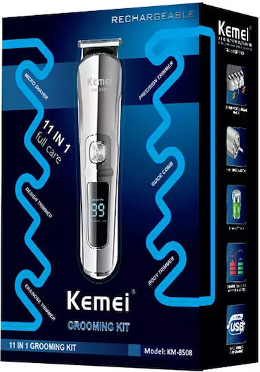Kemei Σετ Επαναφορτιζόμενης Κουρευτικής Μηχανής Μαύρο KM-8508