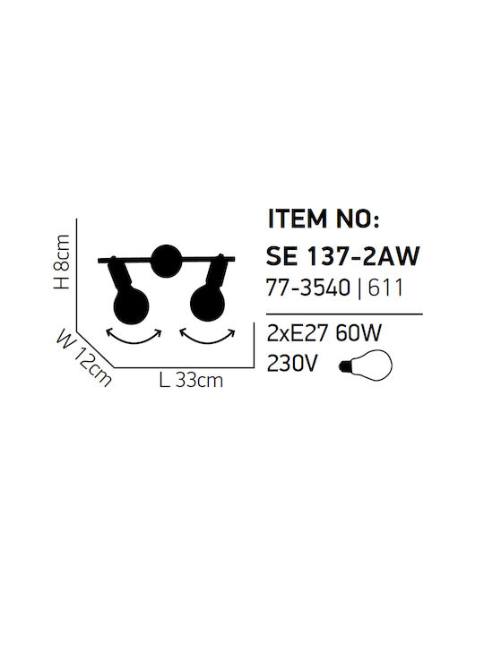 Home Lighting Double Spot with Socket E27 in White Color