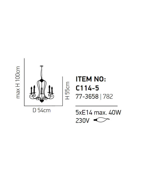 Home Lighting Chandelier Candlestick 5xE14 White 54cm 77-3658