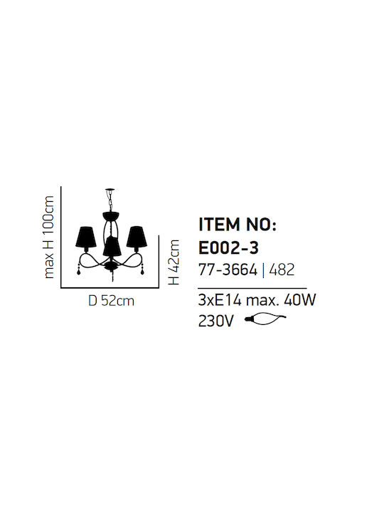 Home Lighting Πολυέλαιος 3xE14 Ø52cm με Καπέλα Ασημί 77-3664