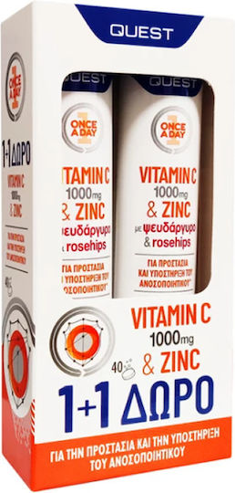Quest Vitamin C 1000mg & Zinc Πολυβιταμίνη για Ενίσχυση του Ανοσοποιητικού 1000mg Πορτοκάλι 2 x 20 αναβράζοντα δισκία