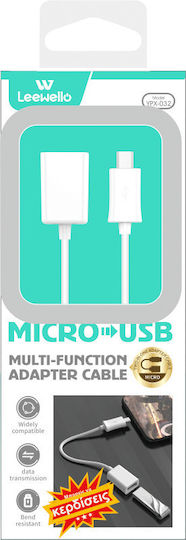 Leewello Μετατροπέας micro USB male σε USB-A female Λευκό 1τμχ YPX-032