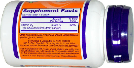 Now Foods Vitamin D-3 Vitamin for Immune System Boost & Bone Health 2000iu 120 softgels