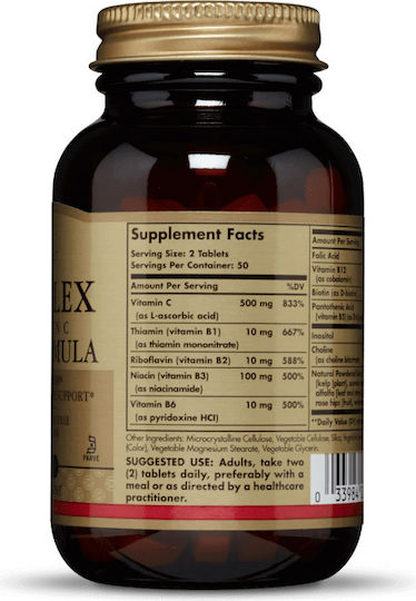 Solgar B-Complex with Vitamin C Πολυβιταμίνη για Ενέργεια & Ενίσχυση του Ανοσοποιητικού 100 ταμπλέτες