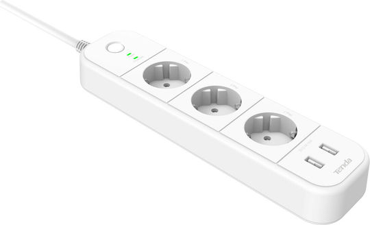 Tenda Smart Захранваща лента Безопасност 3 Позиции с 2 USB-A, Превключвател и Кабел 1.5м