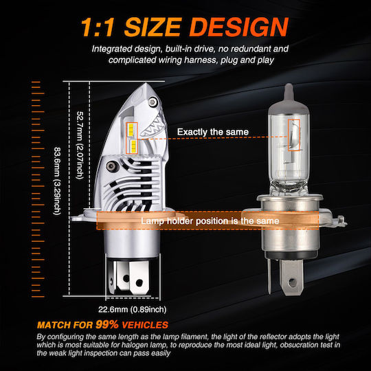 NovSight Lamps Car F10 H4 LED 6000K Cold White 12V 70W 2pcs