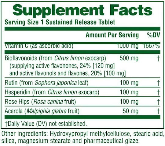 Nature's Plus Super C Complex Vitamin for Immune Support Skin & Antioxidant Action 1000mg 60 Tablets