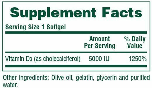 Nature's Plus Vitamin D3 for Immune Support & Bone Health 5000iu 60 Softgels