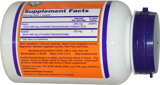 Now Foods Niasin Βιταμίνη για την Υγεία του Νευρικού Συστήματος 500mg 90 φυτικές κάψουλες
